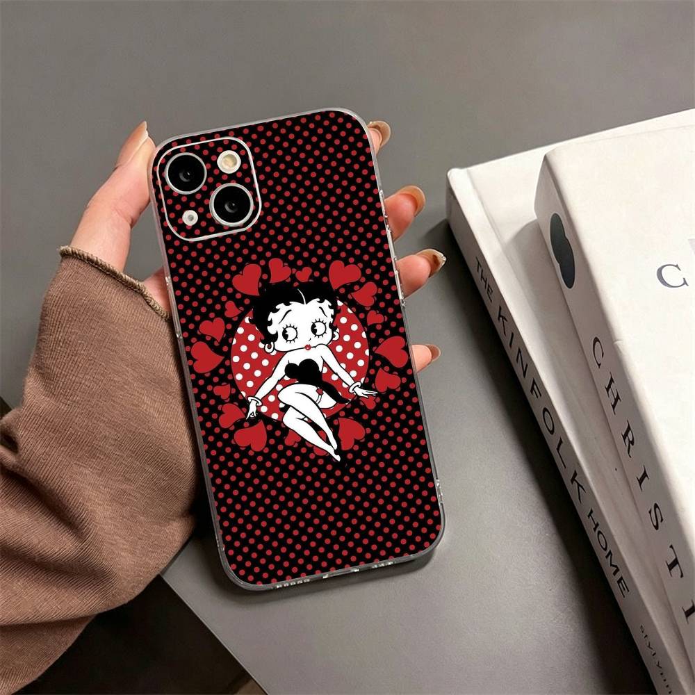 B-Бетти Милый B-Буп Чехол для телефона для iPhone17,16,15,14,13,12,11 Plus,Pro Max Мягкий прозрачный чехол