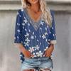Женская блузка, повседневная, свободная, с рукавами 3/4, с кружевной отделкой, с принтом, V-образным вырезом, принтом, топы, футболки