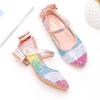 Girls Children Mary Jane Shoes Rainbow Color Kids Shoes Back Bow Low Heels Party Wedding Shows Sandals for Girls 2024 New Chic