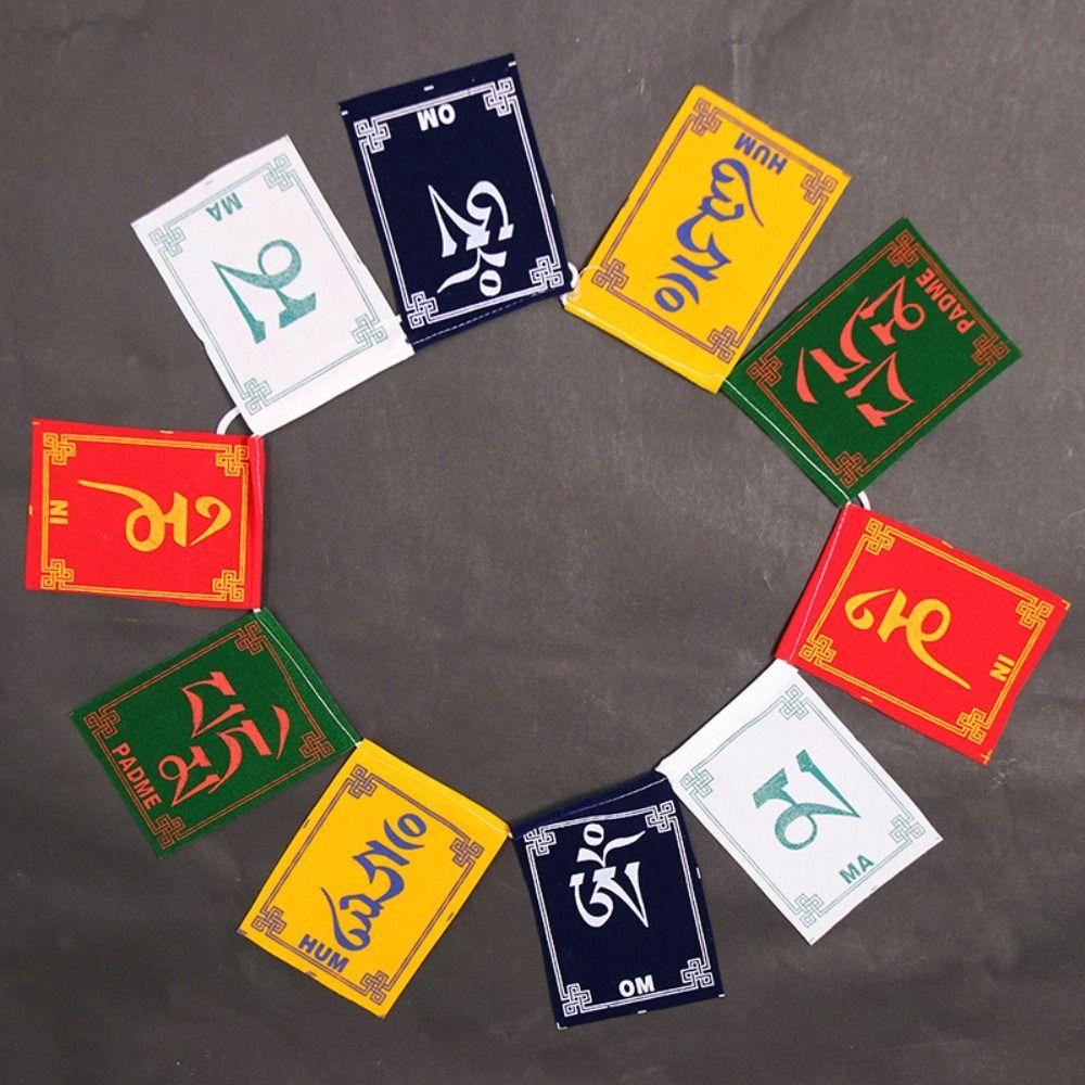10pcs/string Mini Colorful Prayer Flags Five Colors Flannel Buddhist Ceremony Flag Religious Flags Temple