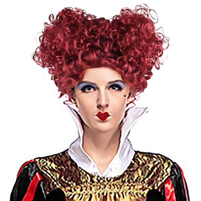 Красная Королева Парик, Парик для Костюма Королевы Червей Косплей, Красный Короткий Кудрявый Термостойкий Парик, Костюм на Хэллоуин (Красное вино)
