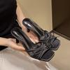 New Mesh Breathable Open-toed High-heeled Sandals Versatile Simple Bow Thin Heel Cool Slippers Women