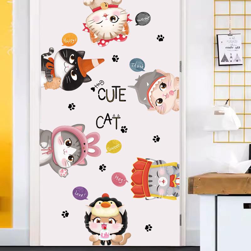 Cartoon Cat Stickers Wall Stickers Children's Room Layout Stickers Wall Room Bedroom Warm Decoration Wallpaper