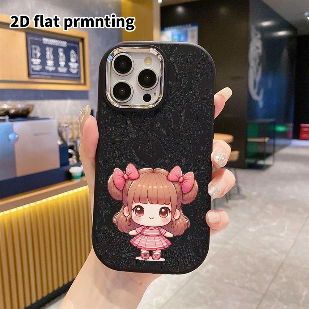 Phone case: 2D flat design suitable for iPhone 18 17 16 15 14 13 Pro cases, couple style, little girl with a bun, Christmas and Halloween gifts