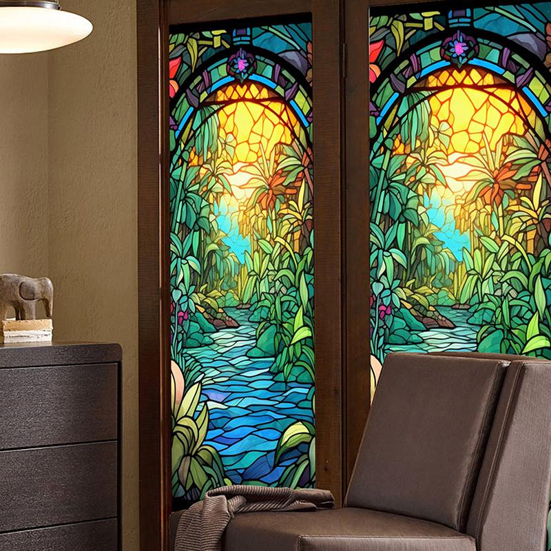 45x100 см окрашенная цветная тропическая растительная пленка для окон и дверей ПВХ статическая адсорбционная стеклянная наклейка для домашнего декора съемная