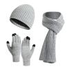 3 In 1 Knitted Cap Solid Color Touchscreen Gloves Simple Winter Cable Beanie Hat for 3Pcs/Set Men