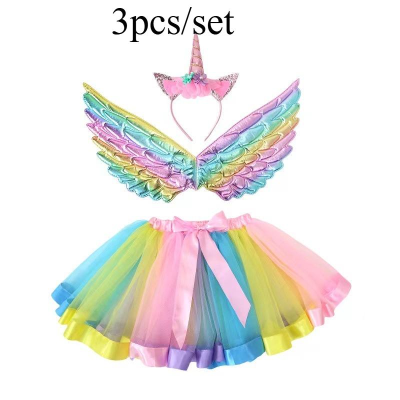 Набор костюма на Хэллоуин из 3 предметов с повязкой на голову с рогом единорога и крыльями ангела, полиэстер, тюль, наряд для вечеринки, выступления, для косплея