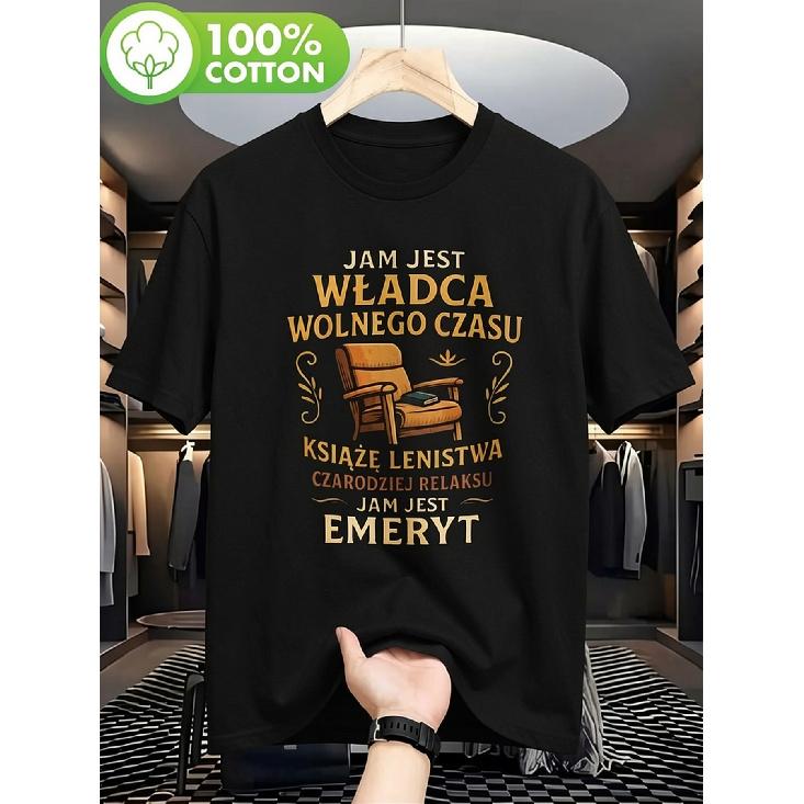 Men'S Polish-Themed Retirement T-Shirt - Humorous Polish Sayings - Design For Retirement Age (6065) - Black With Golden Polish Writing - Casual