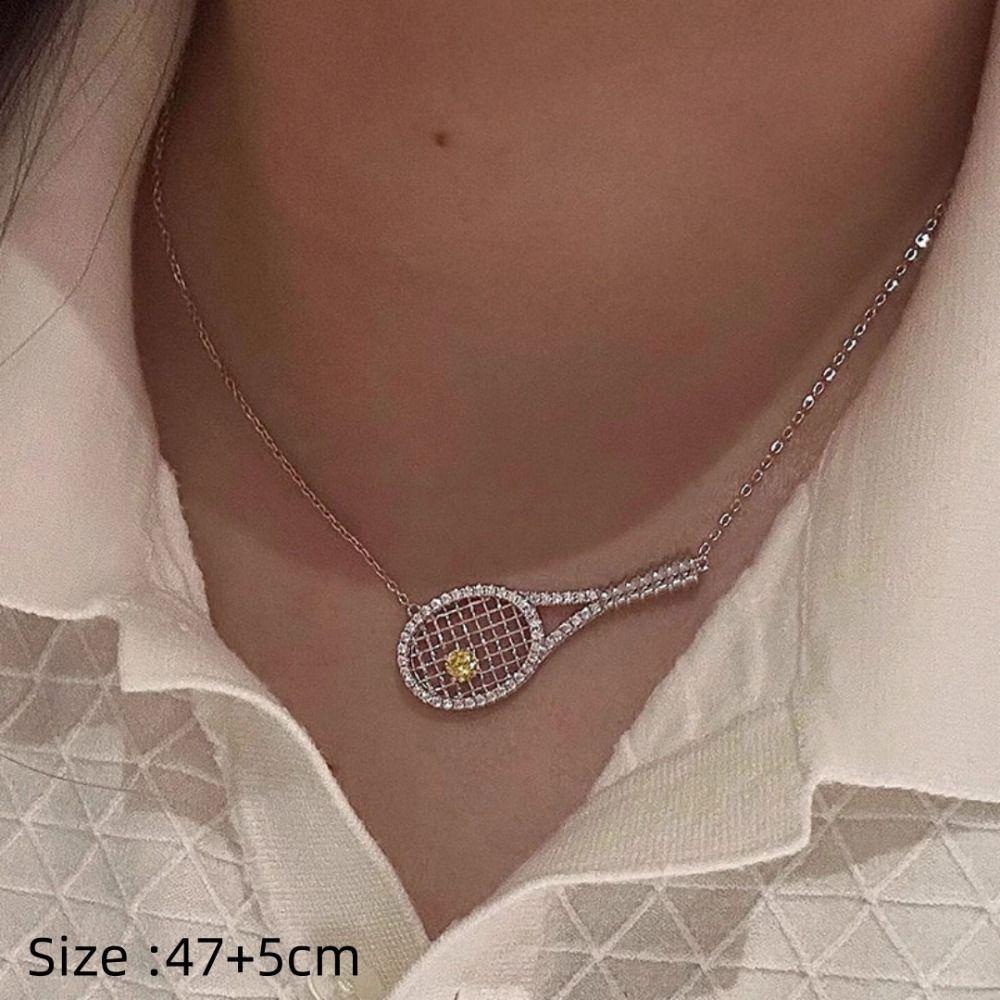 With Diamonds Pendant Necklace Zirconia Metal Sweater Chain Tennis Racket Necklace Jewelry Gifts