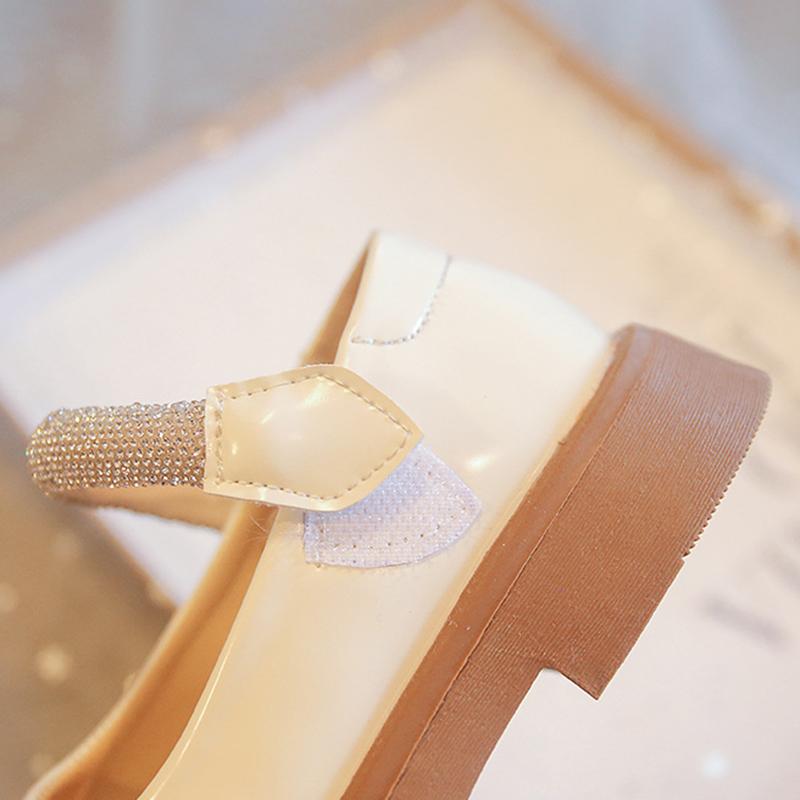 Girls' Leather Shoes Rhinestone Decorated Simple Solid Color Kids Shoes