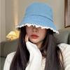 Солнцезащитная кружевная шляпа-панама с широкими полями, милая джинсовая шляпа-ведро для женщин