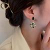 "S925 Silver Needle Geometric Black Checkerboard Earrings - 2023 Light Luxury Design for Women"