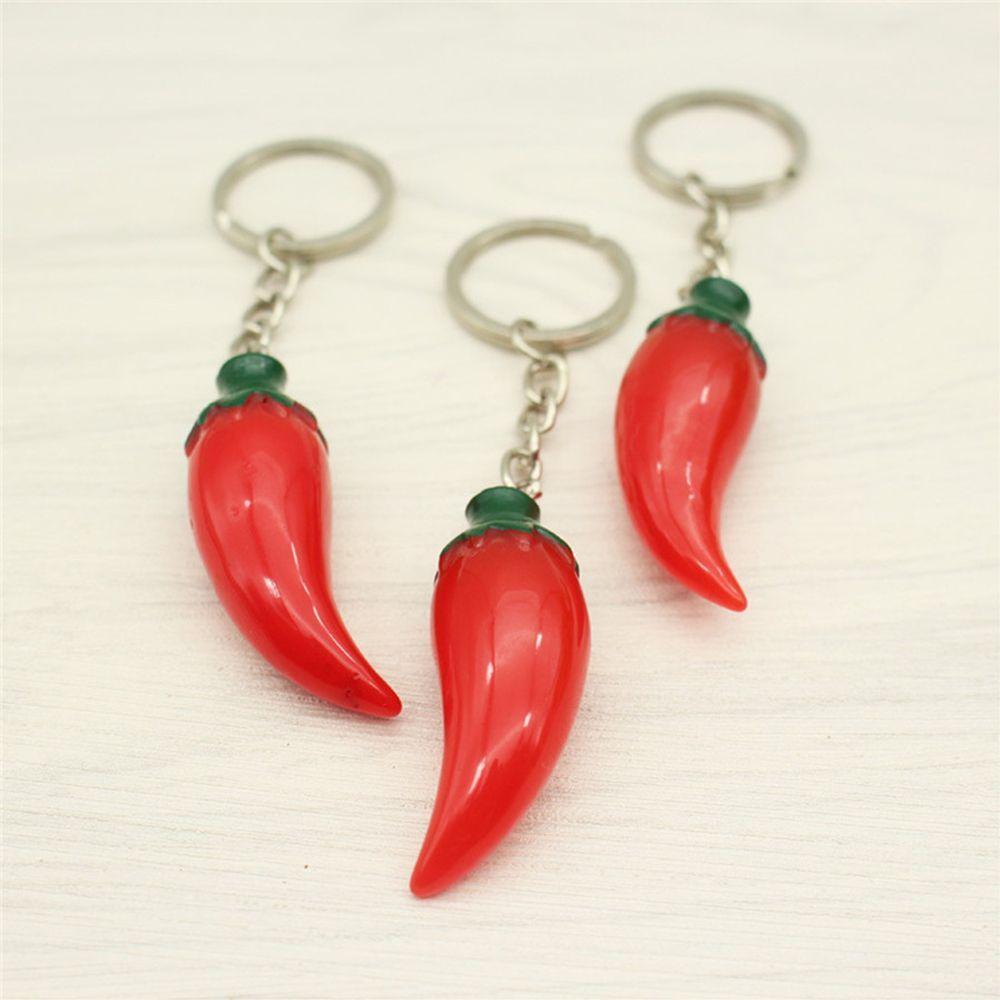 3Pcs Fashion Unisex Resin Red Chili Key Chain Key Ring for Bags Accessories