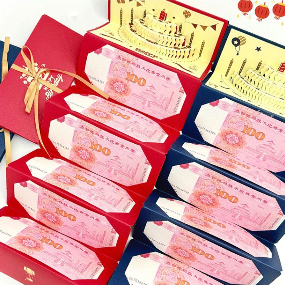 Выдвижная 3D Красный конверт на День Рождения Складной Торт на День Рождения Открытка Мешок для денег Вечеринка в честь Дня Рождения