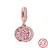 925 Sterling Silver Rose Gold Pendant Rose Mom Tilted Heart Dangle Charm Beads Fit Original  Bracelet Women Jewelry Gifts