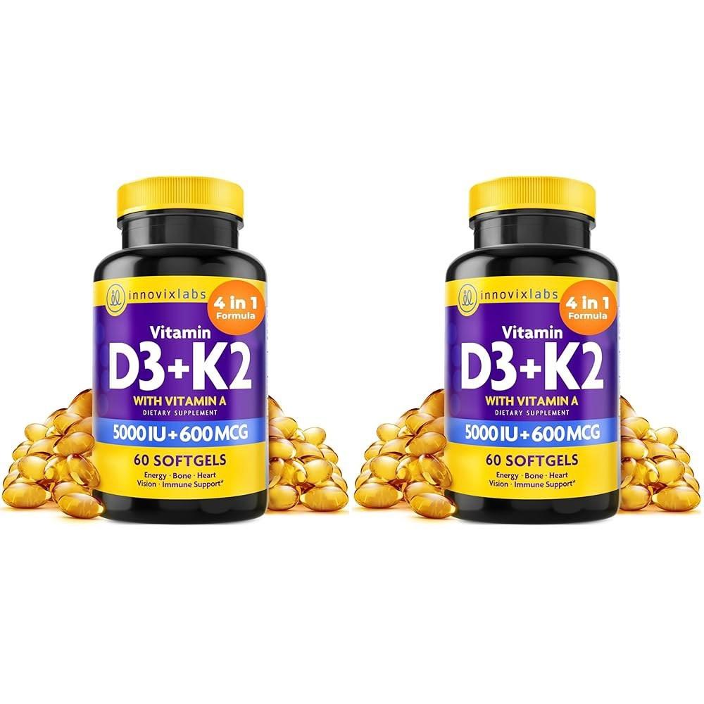 Упаковка Innovix Labs D3 - 5000 МЕ D3 и 600 мкг MK4 и MK7 для максимального усвоения кальция Иммунитет костей 60 из 2