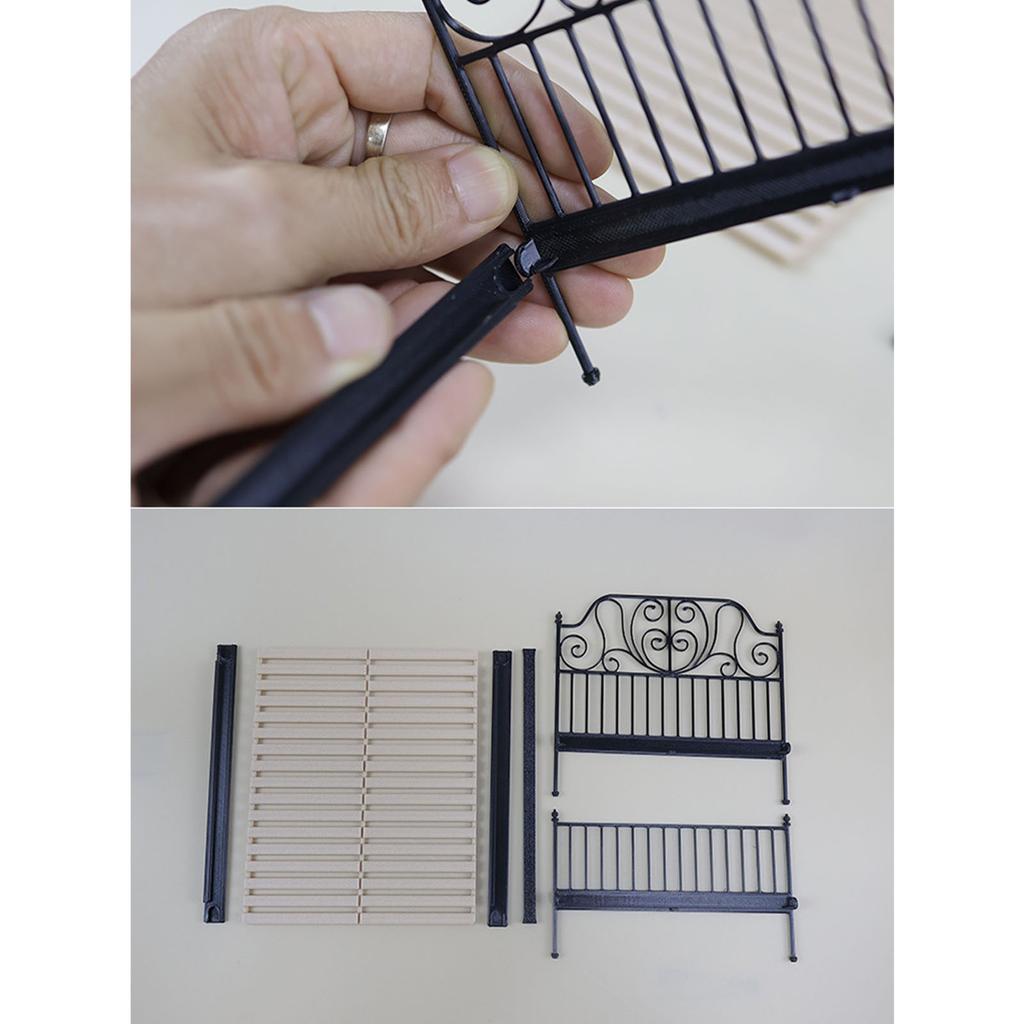 Миниатюрная двуспальная железная кровать в масштабе 1/12 со съемным постельным бельем, модель кукольного домика, реквизит для сцены, украшение для крафт-проекта