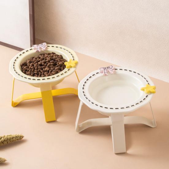 Nostalgie Ceramic Feeding Bowl for Dogs & Cats, Whisker Friendly Kitten Food Water Dish, Wide Shallow Pet Feeder Plate Dry Wet