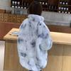 New Tie-dye Rabbit Fur Top Stand-up Collar Zipper Fur Thick Coat Medium and Long Large Size Loose Furry Coat Winter