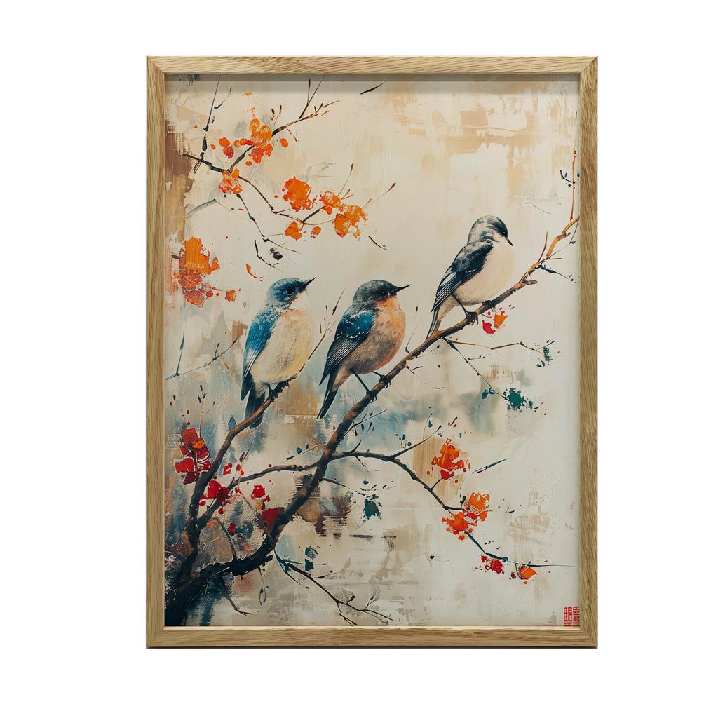 Gałązka Pełna Życia Gałązka Pełna Życia, 40X50 Cm, Rama Aluminiowa Złota, Papier Matowy 230 Gsm