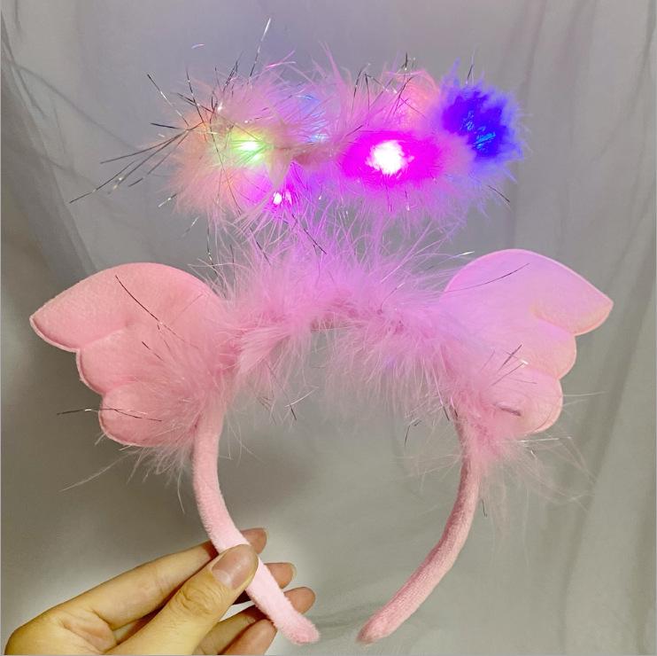 Angel Halo Glow Headband with Fairy Wings - Feather & Silk Christmas Hair Accessory