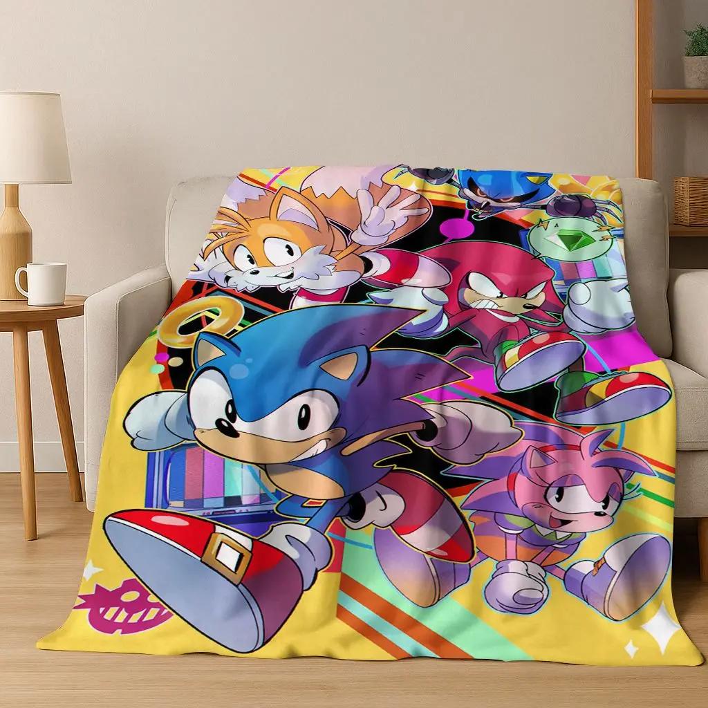 Классическое мультяшное фланелевое одеяло S-Sonic с изображением ежика, мягкое теплое плед-покрывало для кровати, спальни, комнаты, гостиной, путешествий, пикника, ребенка