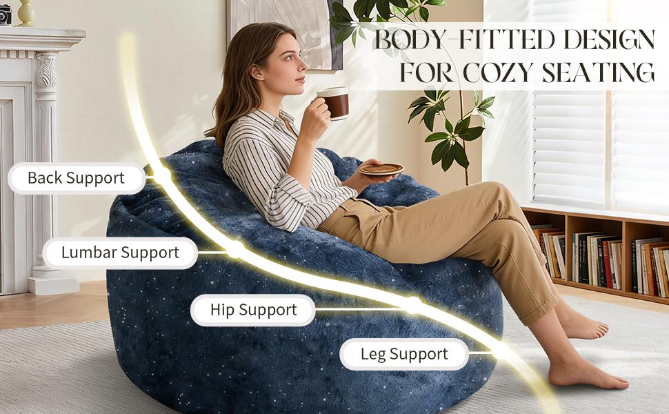 Curved High-Back Bean Bag Chair with Full-Body Contour Support for Immersive Relaxation in Modern Living Spaces