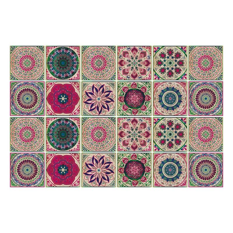 24 шт./компл. Арт-ретро Мандала Плитка Наклейки На Стены Наклейки Водонепроницаемые Наклейки На Стены Декор Гостиной Ванная Комната Кухня Украшения
