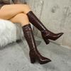 Pointed Toe High Heel Square Heel Modern Boots PU Spring/autumn Sexy Female Shoes On Sale 2025 Brand Zipper Solid Women's Boots