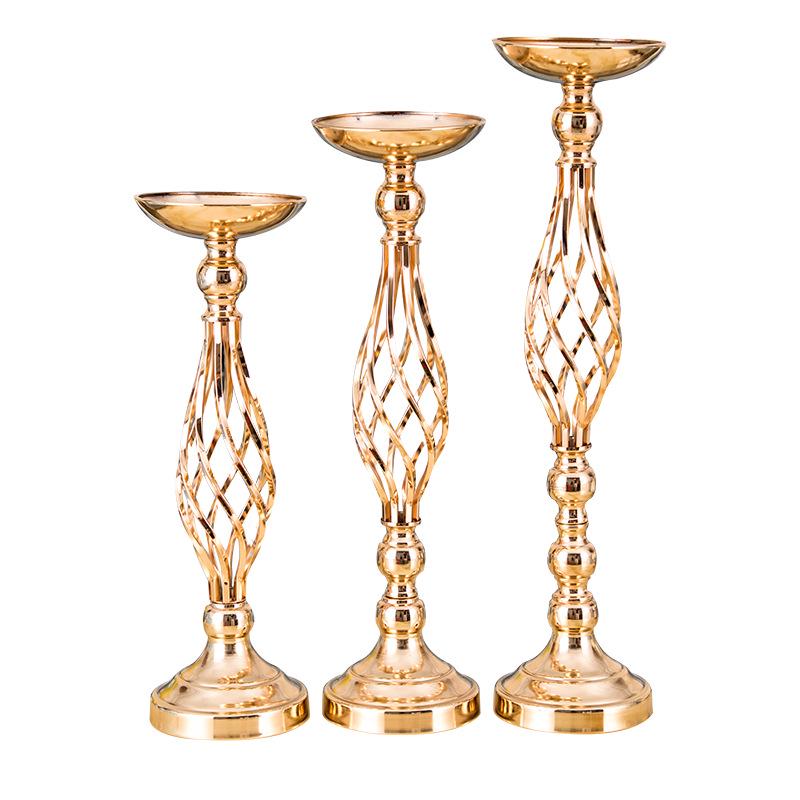Gold Flower Vases Candle Holder Rack Stand Wedding Decoration Table Centerpiece Pillar Party Event Candlestick