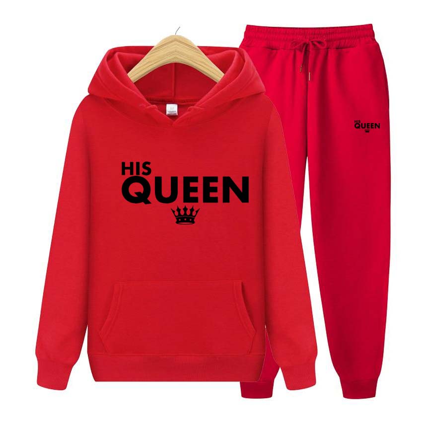 Спортивный костюм, комплект из 2 предметов, унисекс, толстовки с капюшоном His Queen, флисовая толстовка + брюки, костюм с капюшоном, мужские комплекты для бега, толстовка с принтом королевы, спортивный костюм