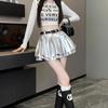 Юбка-короткая юбка Sweet Girl из искусственной кожи с плиссировкой и пышным узором, женская, Y2K, с высокой талией, А-силуэта, серебристые мини-юбки