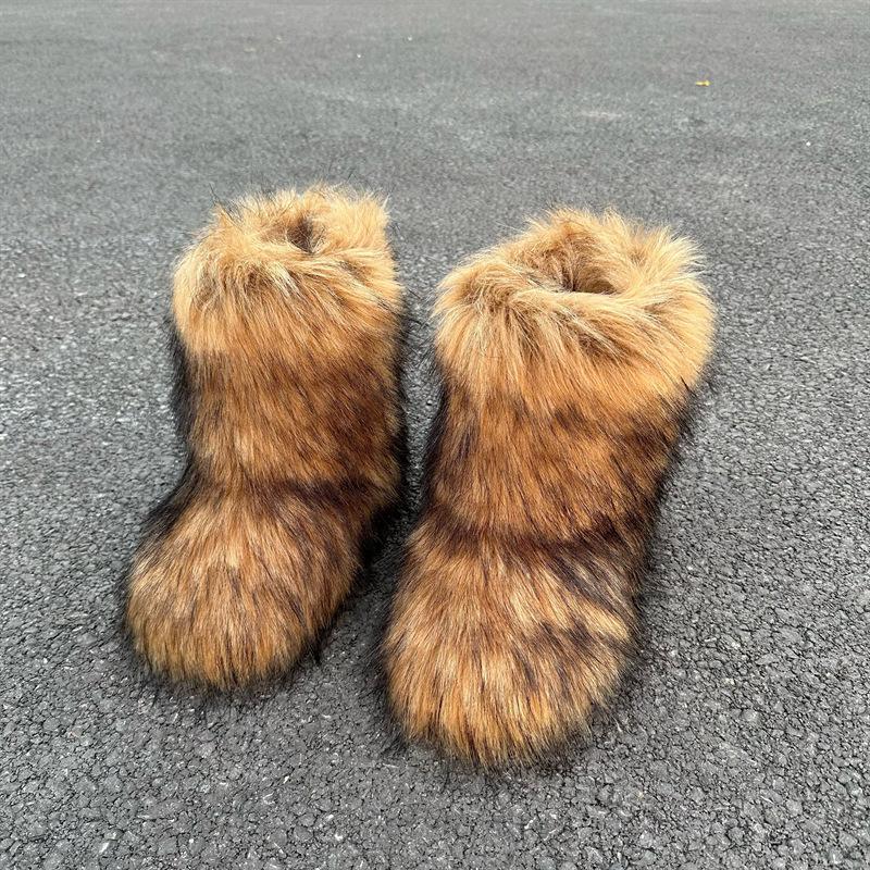 Imitation Raccoon Fur Plush Snow Boots Bag Head Warm Fluffy Fluffy Hot Girl
