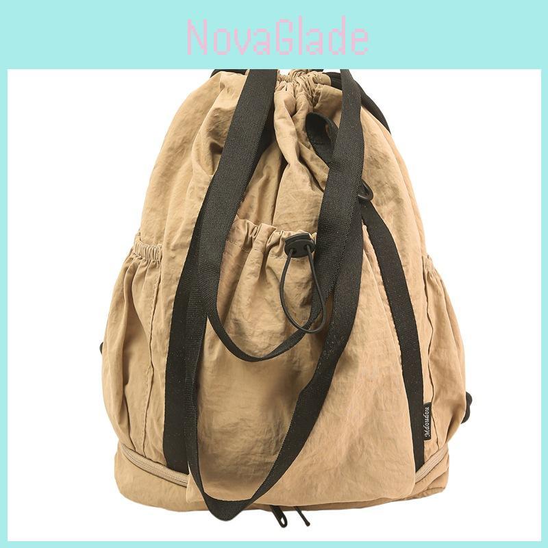 Travel And Hiking Solid Color Nylon Backpack With Drawstring Design