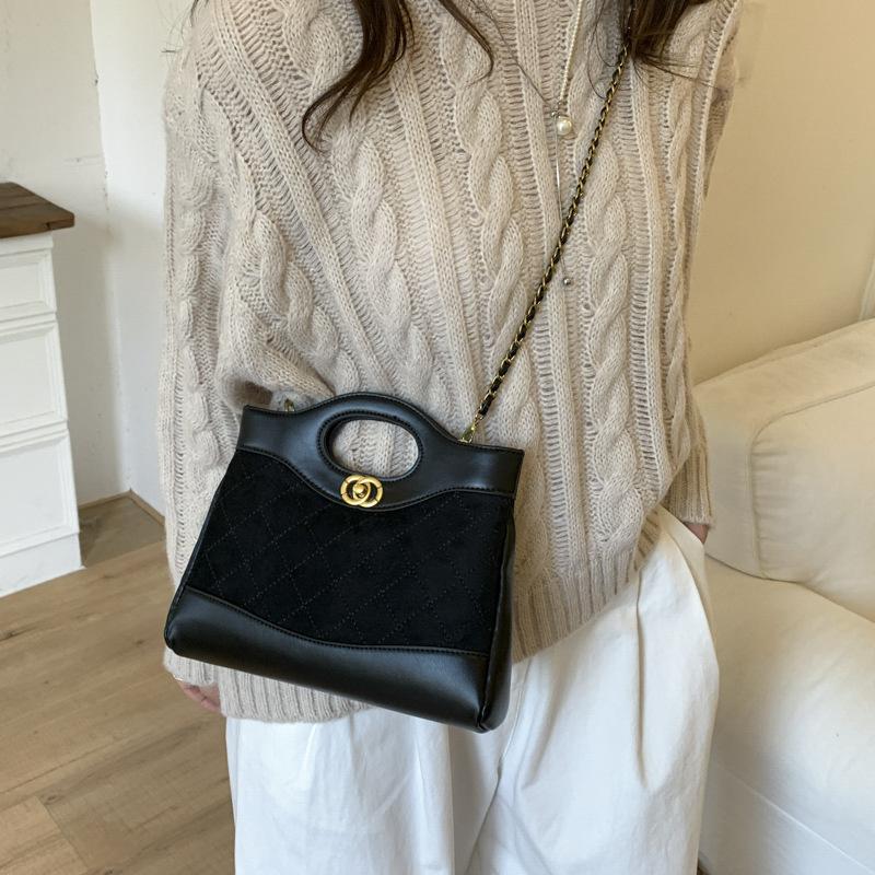 Bag Rhombus Portable Small Square Bag Women's 2025 Autumn and Winter New Trendy Contrast Shoulder Bag Chain Crossbody Bag