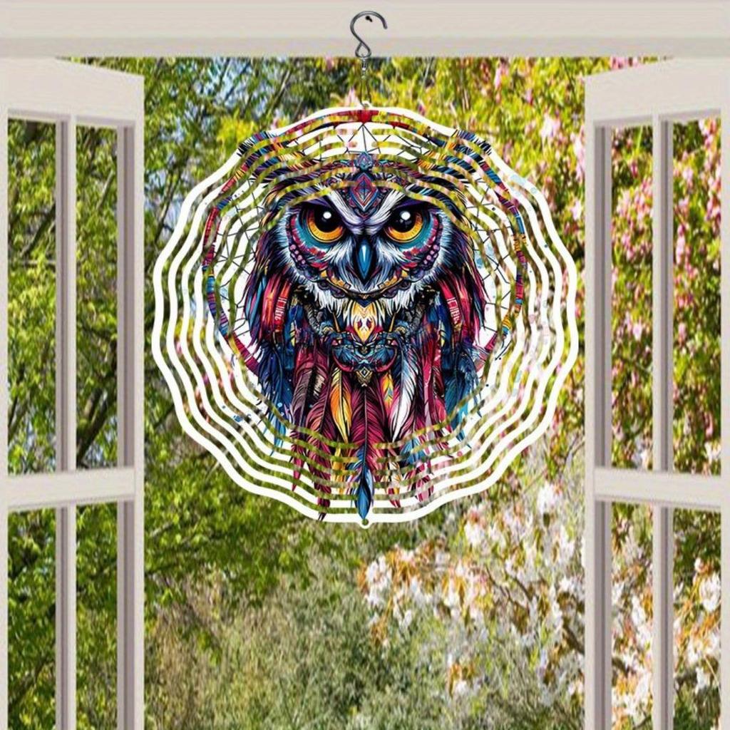 Colorful 2D Metal Owl Wind Spinner Vibrant Garden Patio Decor Outdoor Hanging Ornament for Thanksgiving Christmas Easy to Install No Power Needed