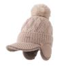 Japanese Big Head Fence Wool Ball Knit Hat for Women's Fashion and Versatile Warm Hat Plus Velvet Ear Protection Wool Hat