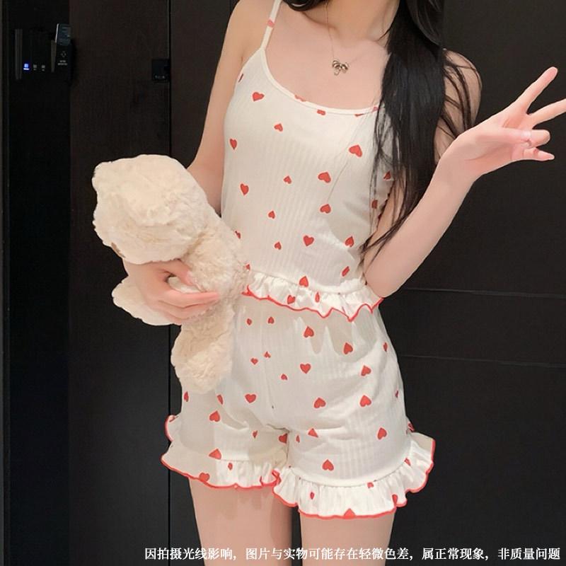 Summer new European and American suspender shorts set sexy flower women's home pajamas outer order