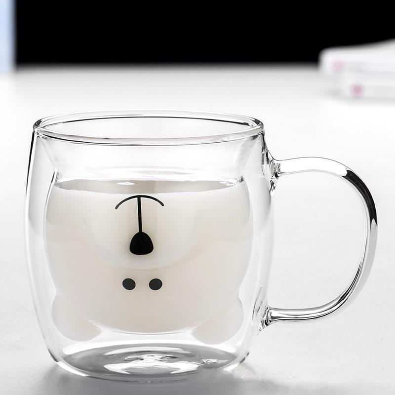 Креативная двухслойная кофейная кружка с милым медведем, двойная стеклянная чашка, картонная чашка для молока с изображением животных, женская милая кошка, утка, собака, подарок, Рождественский подарок