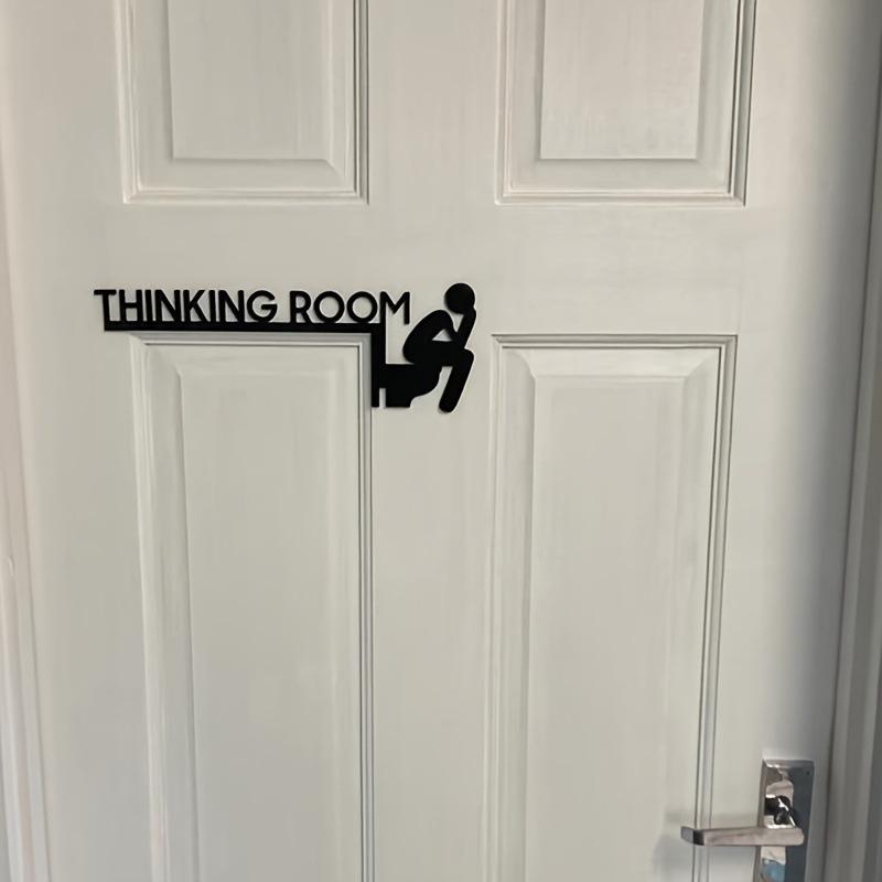 1Pc Thinking Room Interesting Toilet Door Metal Logo, Interesting Home Bathroom Logo, Interesting Bathroom Door Decoration Black Logo, Home De