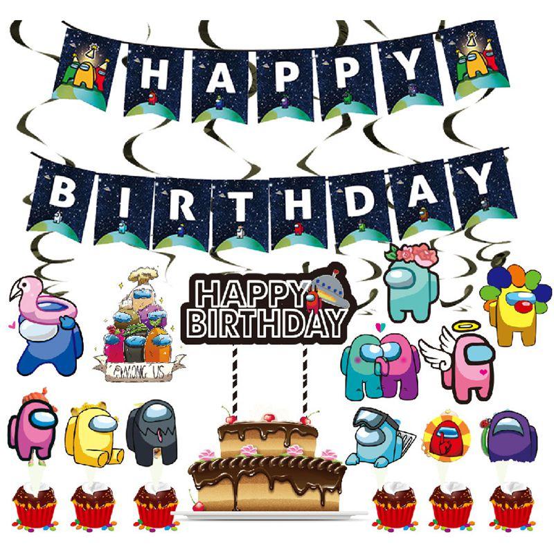 Suit Party Set Decoration Supplies Banner Cupcake Topper Space Alien