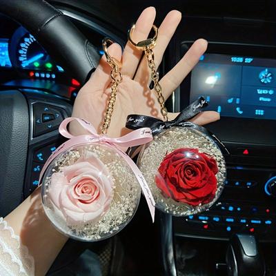 Цветы Роза Брелок Акриловый Шар Роза Подвеска для Автомобиля Подарок на День Святого Валентина для Жены Брелок для Салона Автомобиля