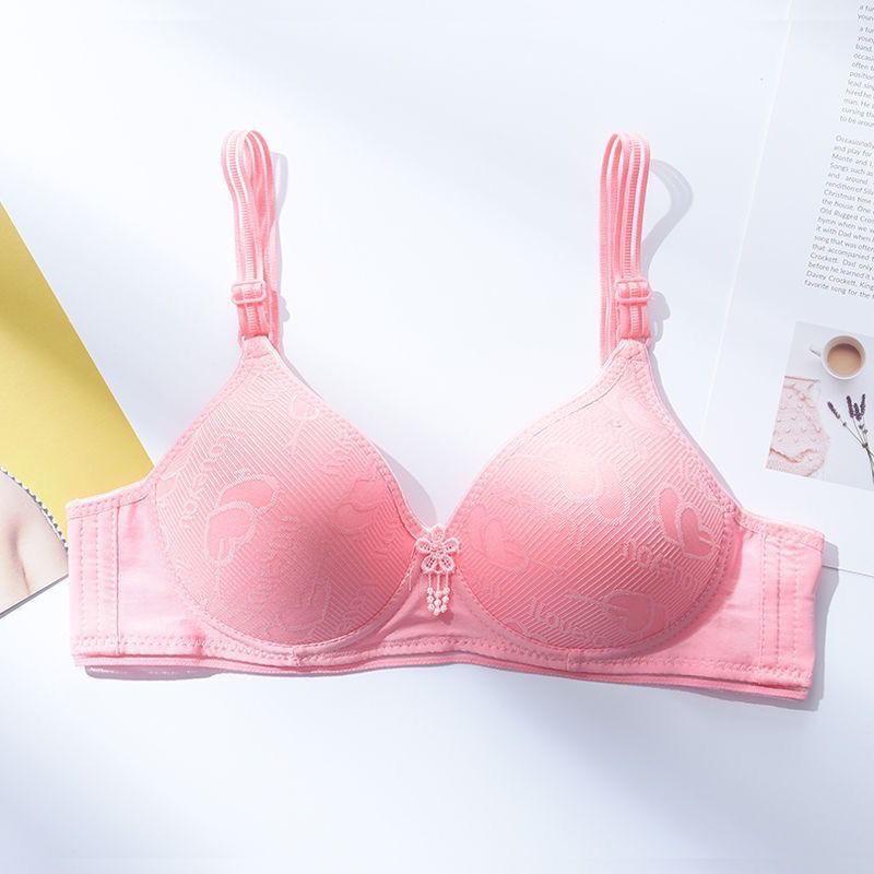 Нижнее белье с вышитым узором «Любовь», розовый сладкий женский бюстгальтер, тонкий вентиляционный беспроводной, маленькая грудь, простой повседневный стиль