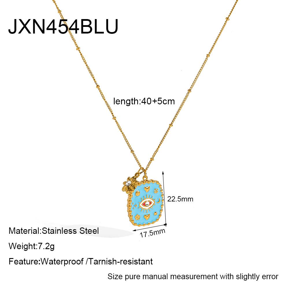 Vintage Color Dripping Devil's Eye Pendant Stainless Steel Necklace Plated 18k Gold Waterproof Non-Fading Jewelry