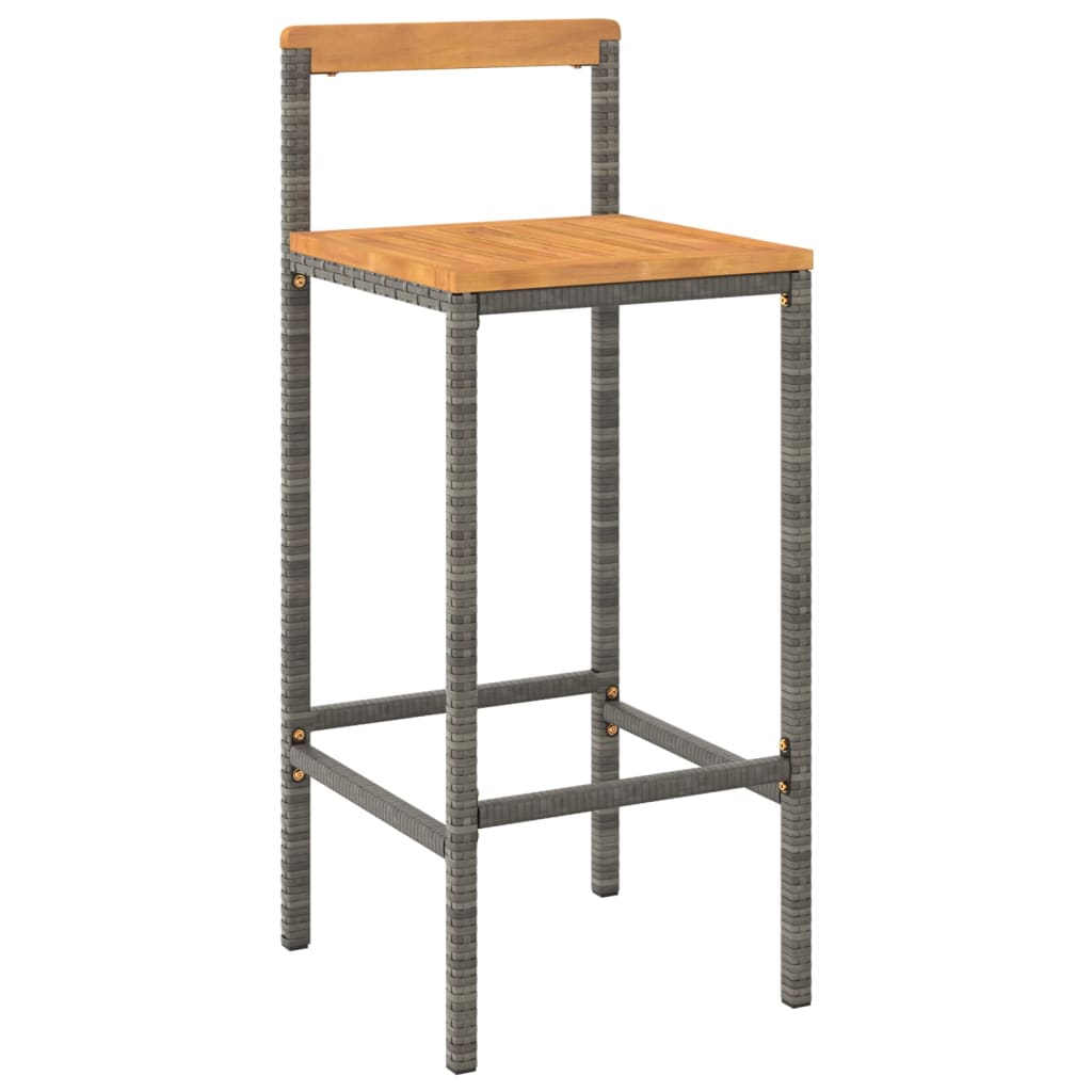 7 Piece Outdoor Bar Set Grey Poly Rattan & Solid Acacia Wood