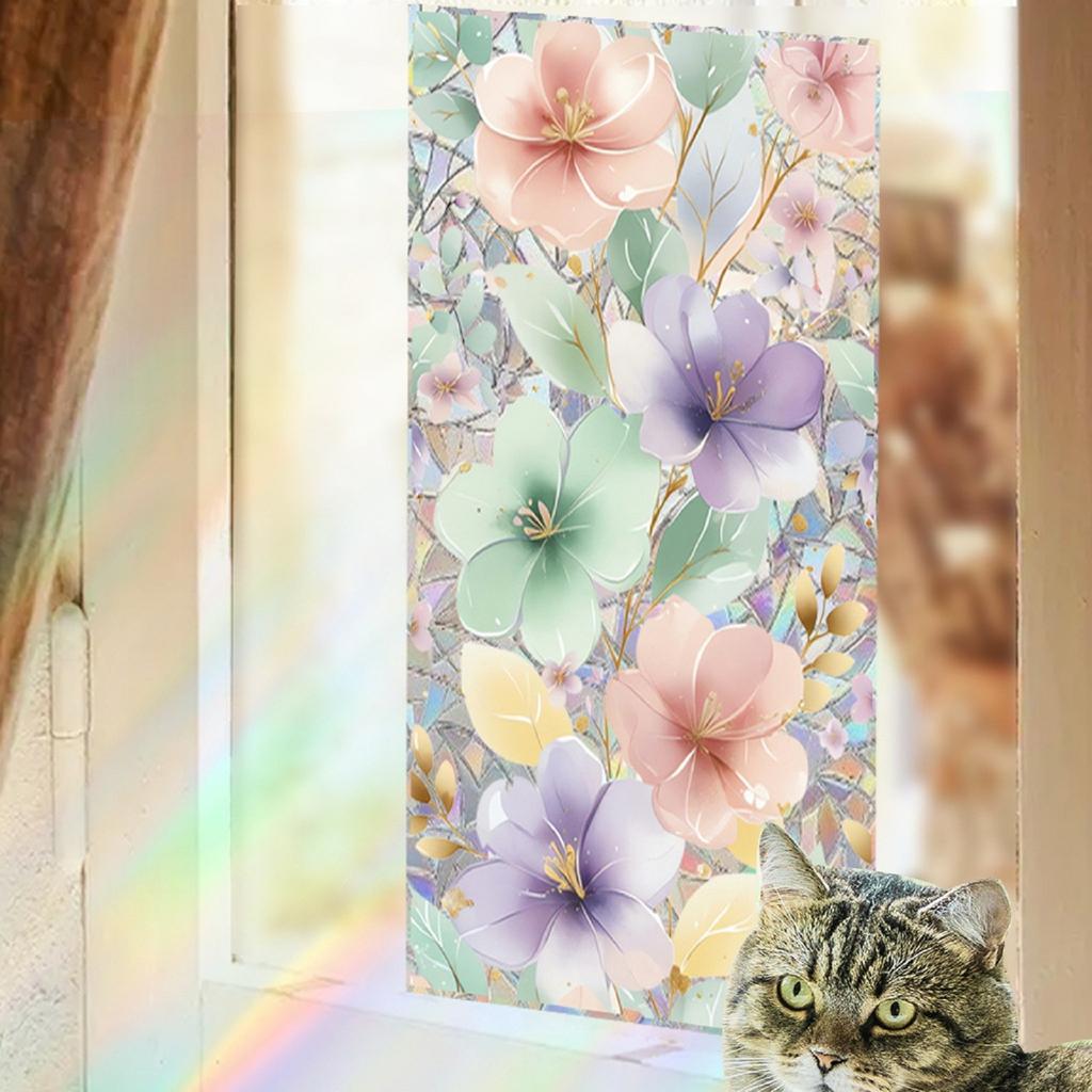 Наклейка Цветное Стекло Мягкие Цветы, Свежие Наклейки на Стену для Дома