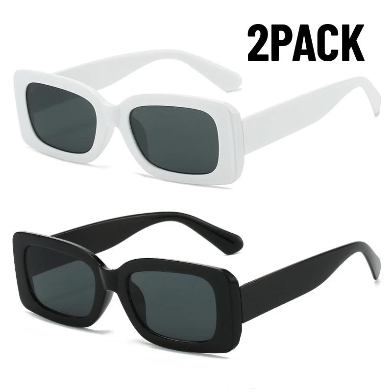 1/2PACK Black Square Sunglasses Men Retro Small Rectangle Sun Glasses UV400 Protection Driving Fishing