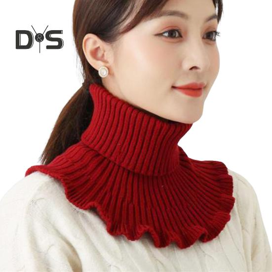 Женский искусственный шарф с высоким воротником, ребристая текстура, отделка оборками, однотонный вязаный воротник, осень-зима, утолщенный теплый искусственный воротник