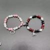 2 pcs of Cute cat Pendant Heart Shaped Magnet Bead Elastic Couple's Bracelets Bff Trendy Jewelry Gifts