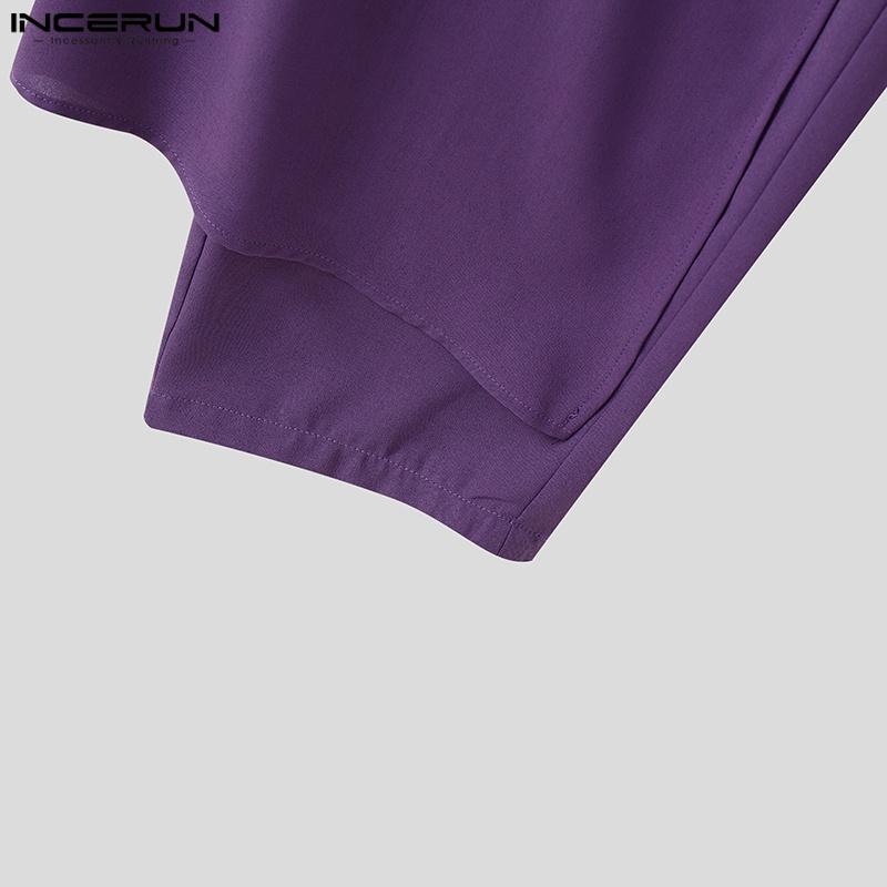 INCERUN Мужские эластичные талии, однотонные, повседневные, свободные, длинные брюки